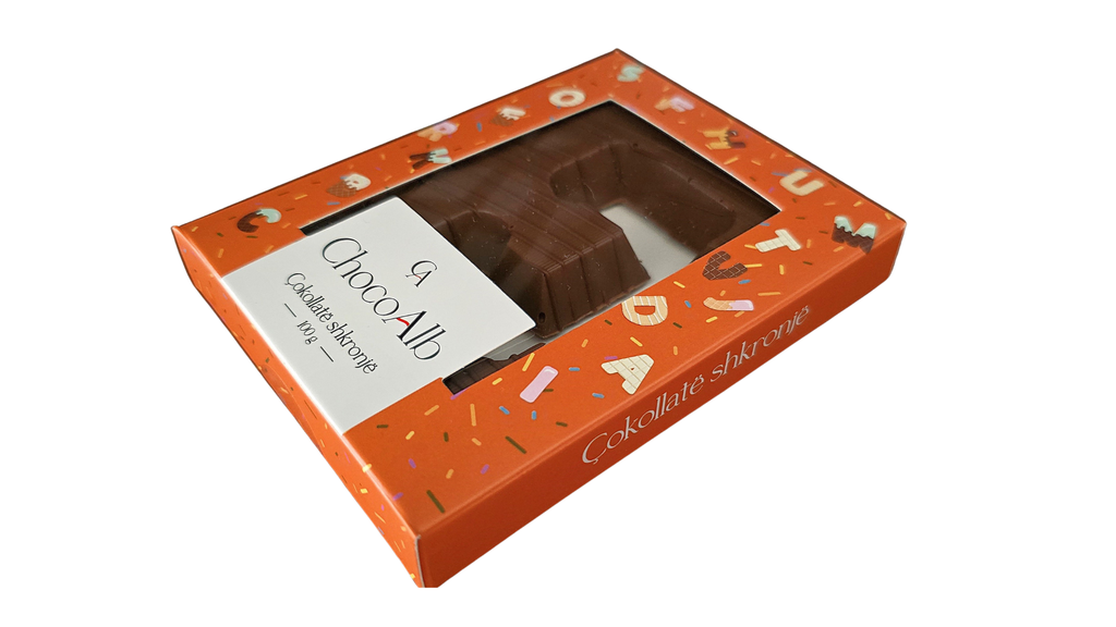 Kutia Cokollate Shkronje 100g – E