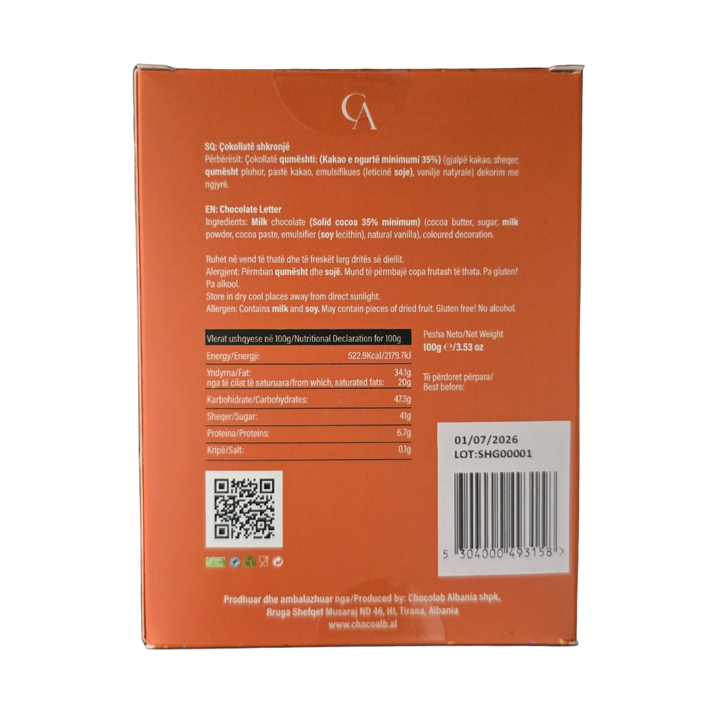 Kutia Cokollate Shkronje 100g – G
