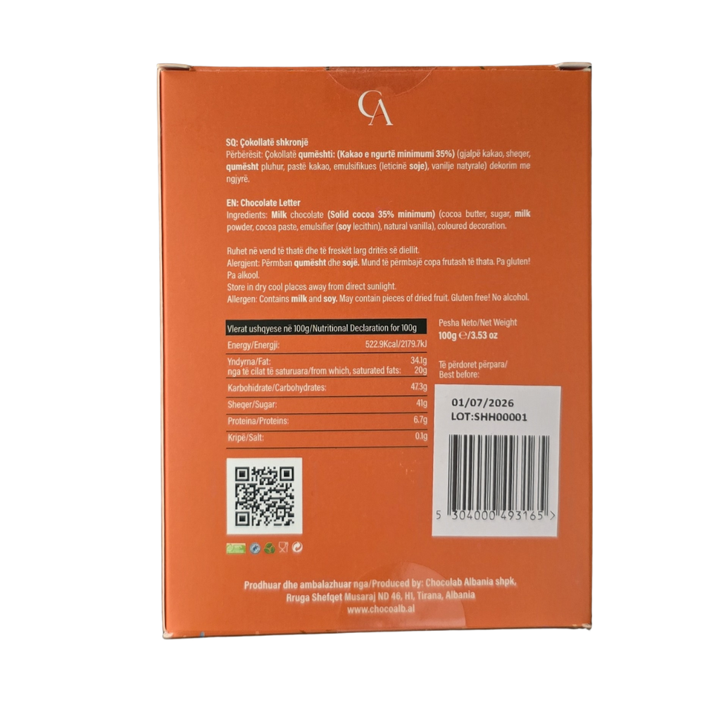 Kutia Cokollate Shkronje 100g – H