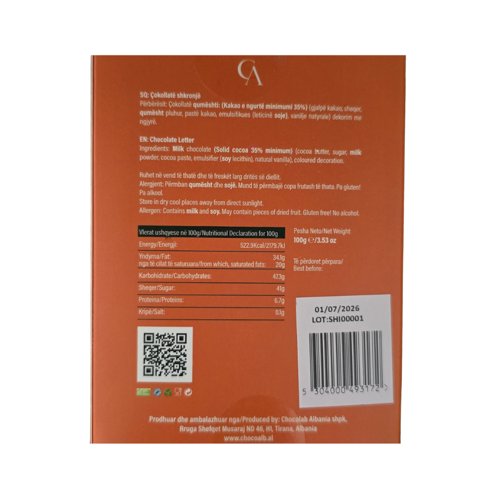 Kutia Cokollate Shkronje 100g – I