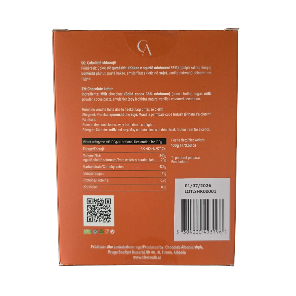 Kutia Cokollate Shkronje 100g – K
