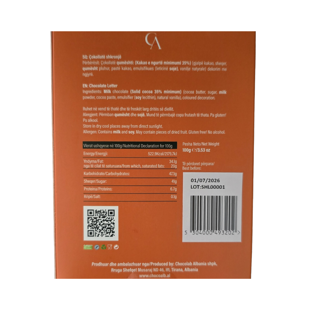 Kutia Cokollate Shkronje 100g – L
