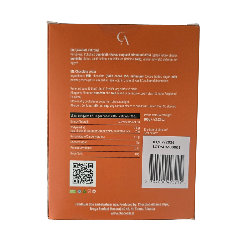 Kutia Cokollate Shkronje 100g – M