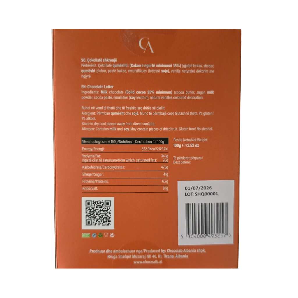 Kutia Cokollate Shkronje 100g – Q