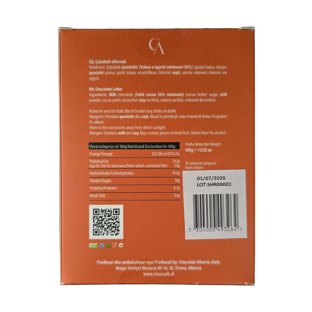 Kutia Cokollate Shkronje 100g – R