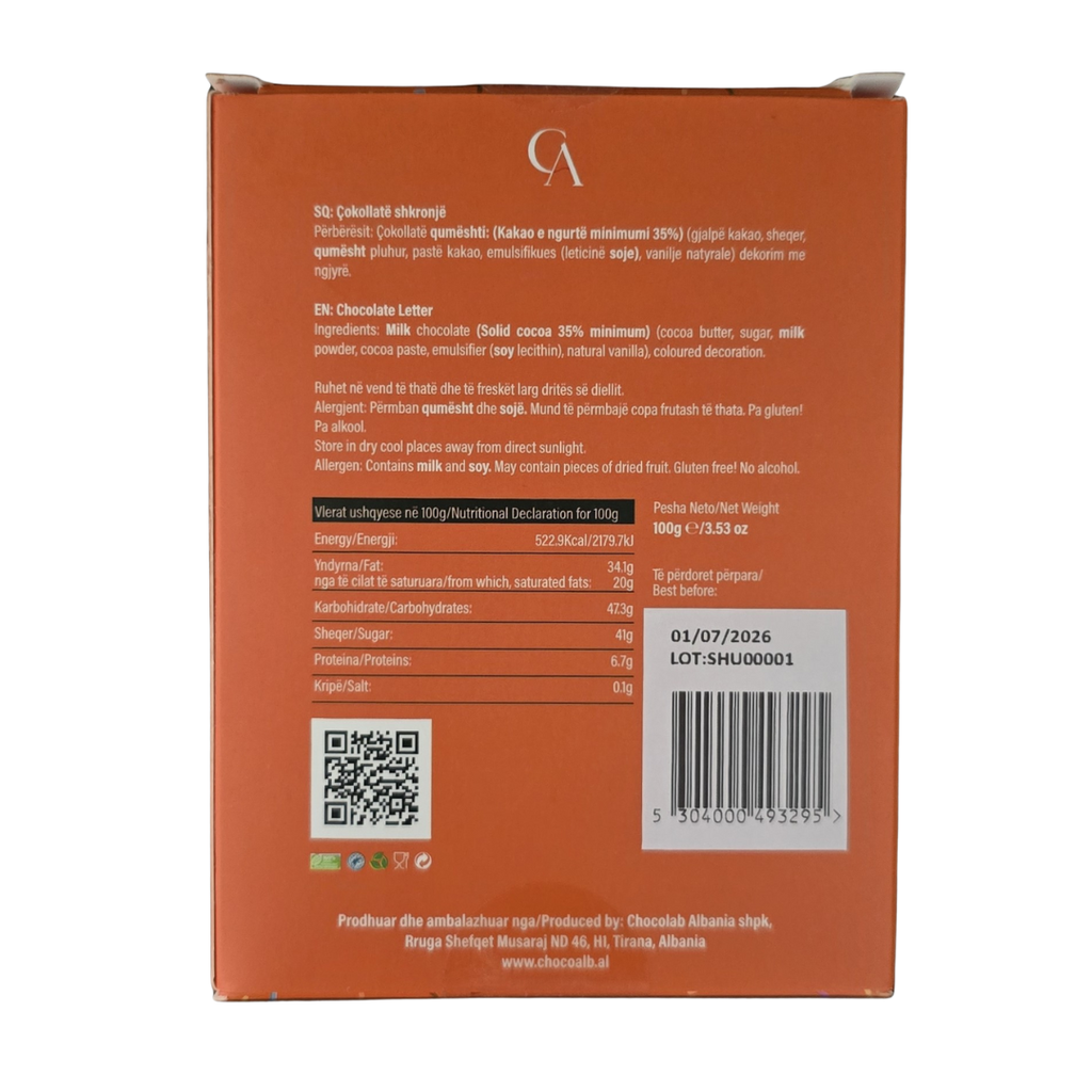Kutia Cokollate Shkronje 100g – U