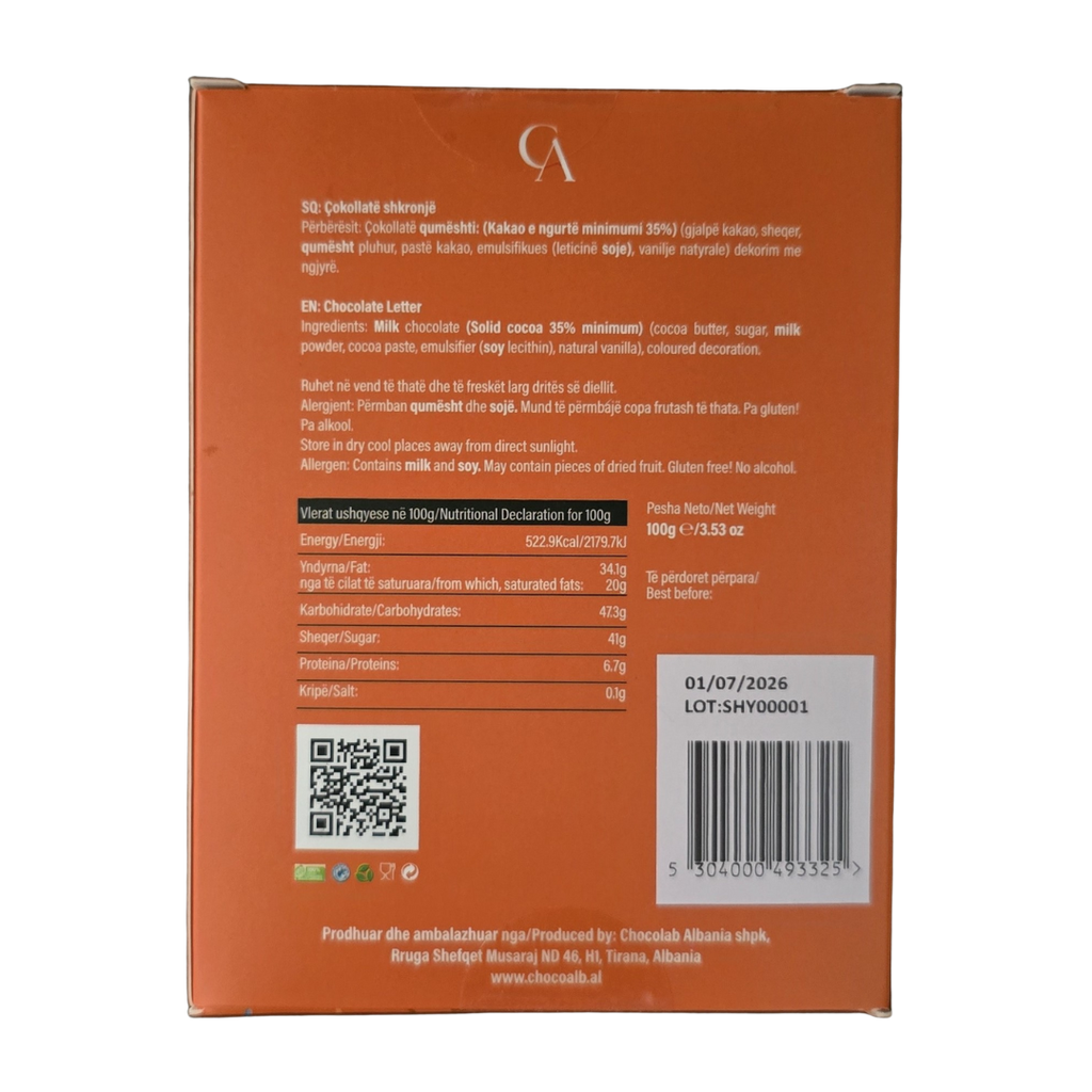 Kutia Cokollate Shkronje 100g – Y