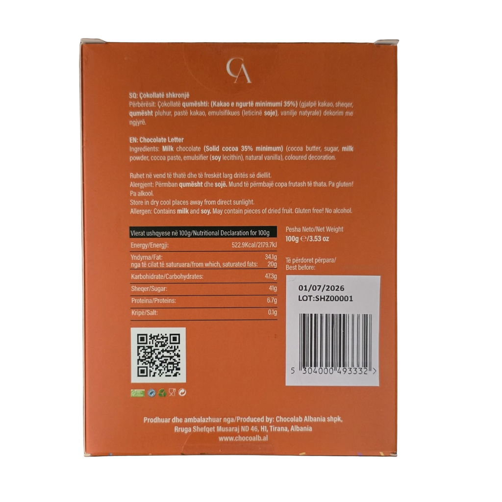 Kutia Cokollate Shkronje 100g – Z